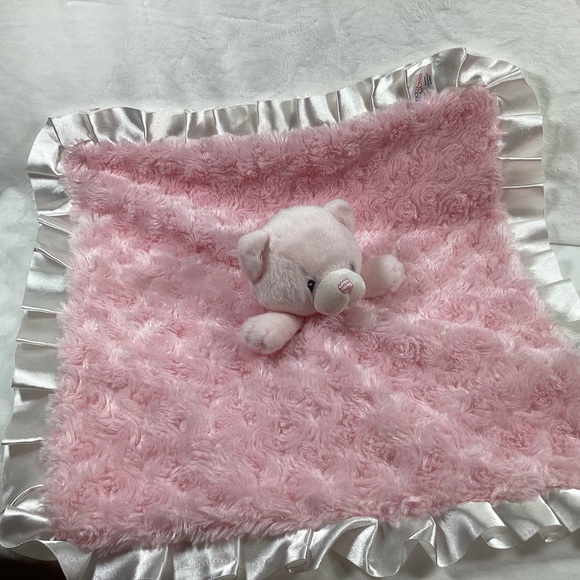 Baby Gund Pink Bear Lovey Attached Plush Swirly Soft White Trim Baby Girl - Picture 1 of 10